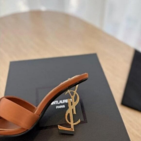 Premium Brown YSL Heeled Sandals with Logo - Picture 4 of 6